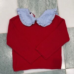 Zara Red Sweater with Blue Striped Collar NEW! Sz 6